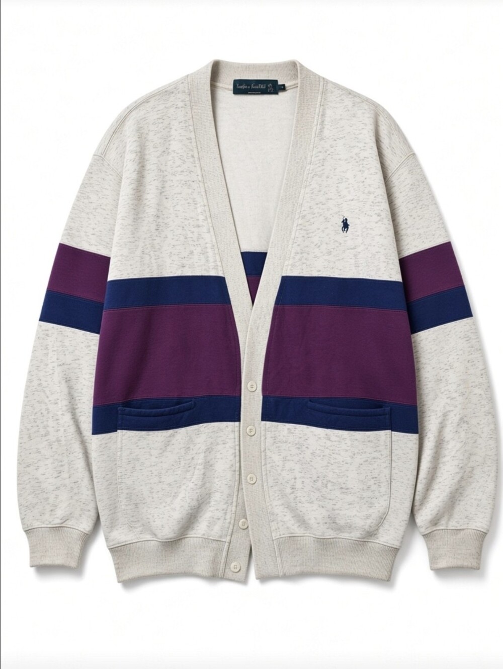 Vintage Knights of Round Table Cardigan XL Colorblock Striped 80s 90s Grandpa